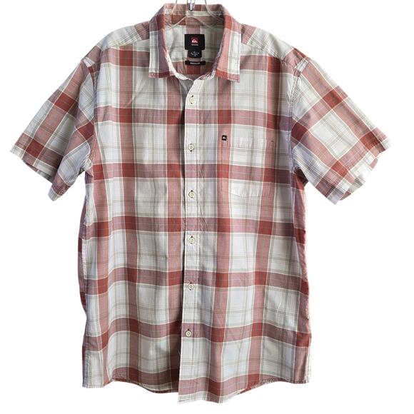Quiksilver Button-Up Shirt Men's XL Chest Pockets Plaid Red & White - Picture 1 of 6